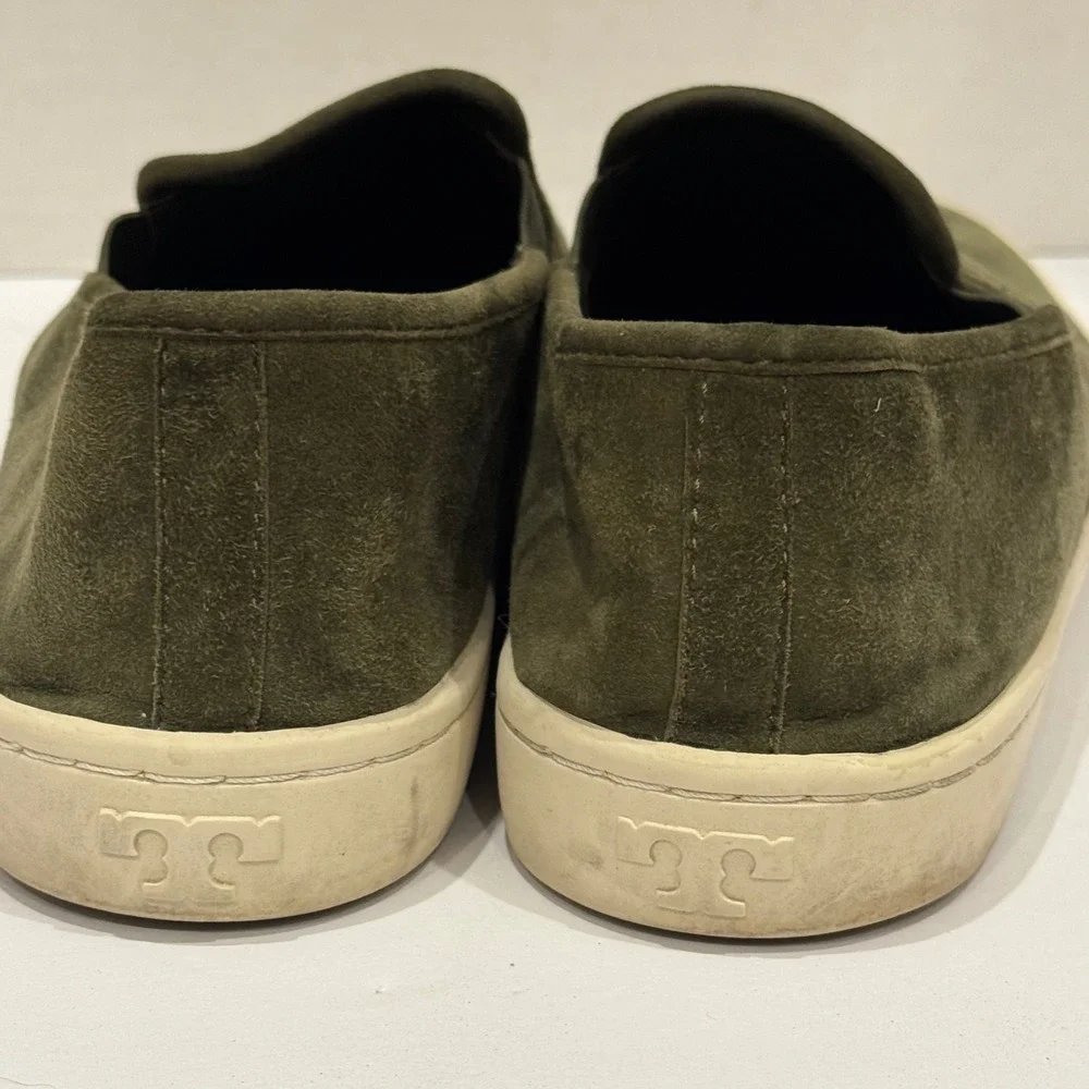 Tory Burch Olive Green Leather Suede Minimalist Slip On Sneakers Women's Size 10